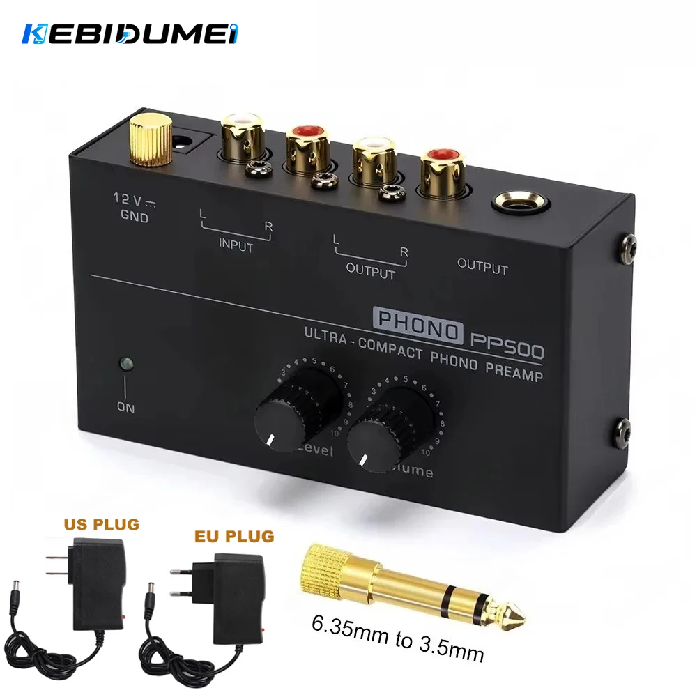 KEBIDUMEI Audio Amplifier Phono Preamp Pre Amp Preamplifier with Level Volume Control RCA Input Output 1/4
