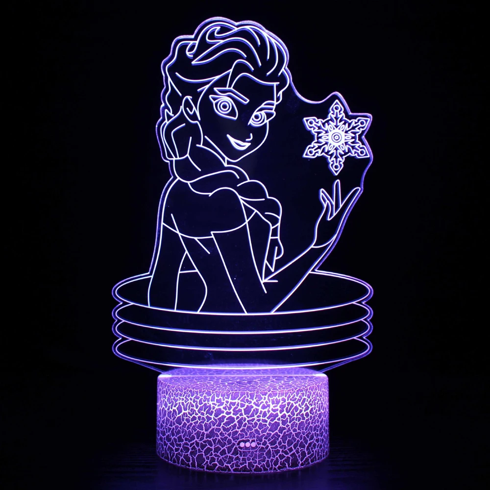 Frozen Princess 3D Visual Lamp Anna Elsa Figurine Tinker Bell LED Night Light USB charging Bed Room Decoration Birthday Gift