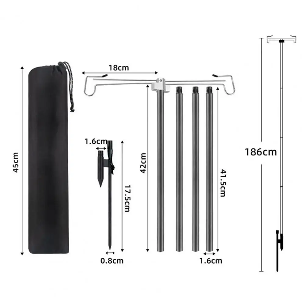 Stable Light Stand Aluminum Alloy Light Stand with Retractable Hooks High Stability Lantern Pole Anti-shake Outdoor Camping Lamp