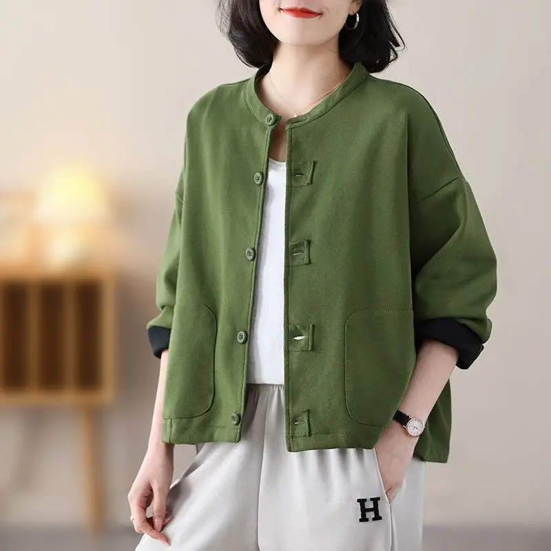 Cotton Short Jacket Women's Long Sleeved Sweatshirt Autumn Outfit New High-End Western-Style Garden Collar Loose Oversized