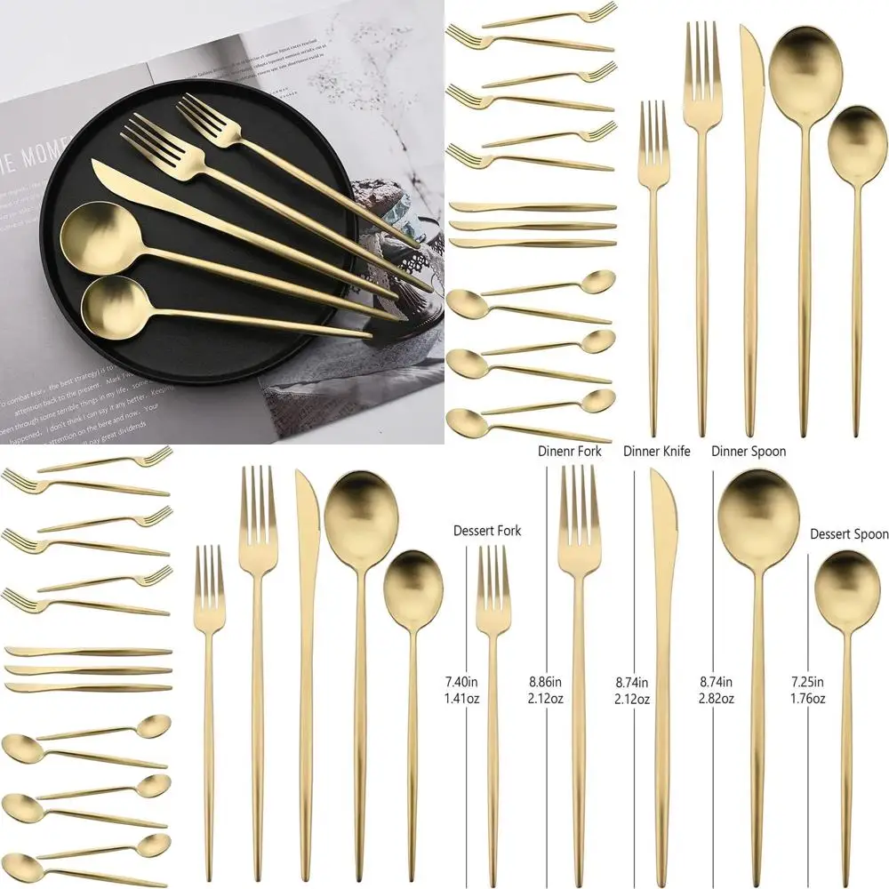 

18/10 Stainless Steel Champagne Gold Flatware Set, 20-Piece Serving Utensils for Home & Hotel Dining