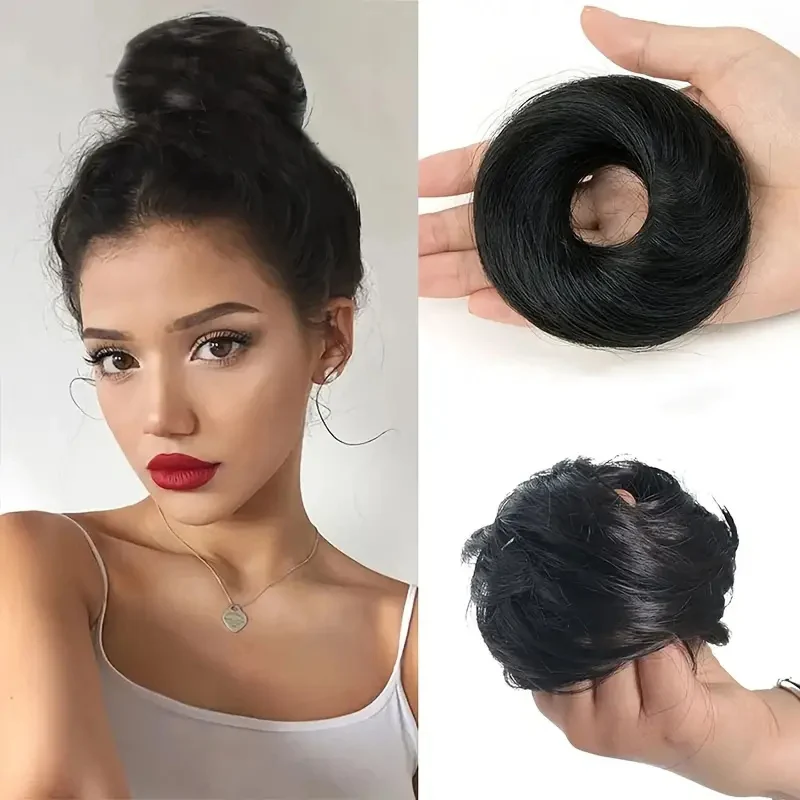 Straight hair loop bun natural and comfortable heat-resistant fiber wig easy to wear suitable for all girls wig accessories