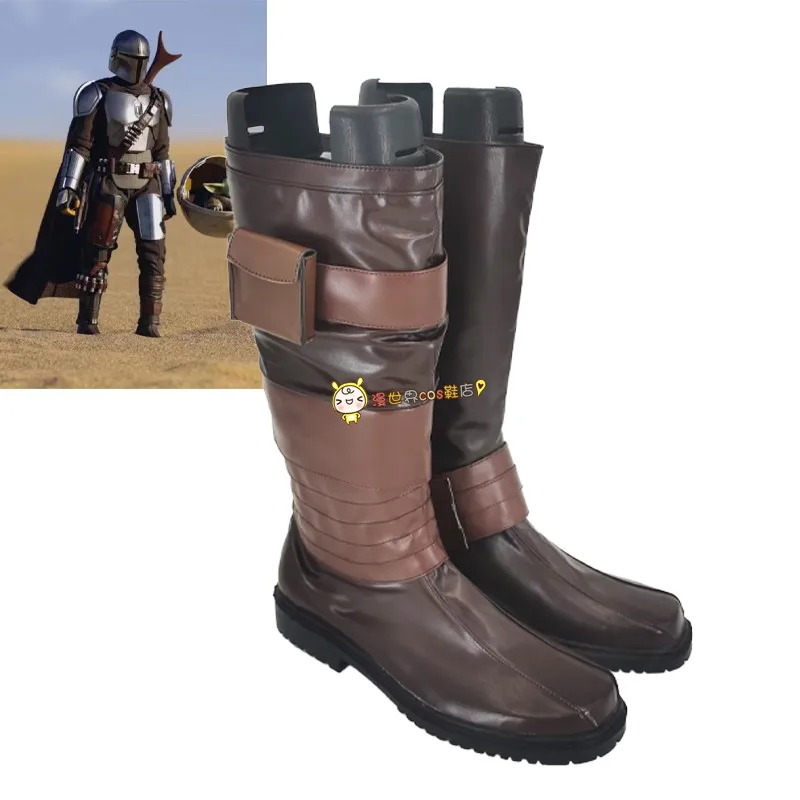 SW The Mandalorian Cosplay Leather Shoes Mid-calf Boots Halloween Masquerade Carnival Performance Party Costume Props