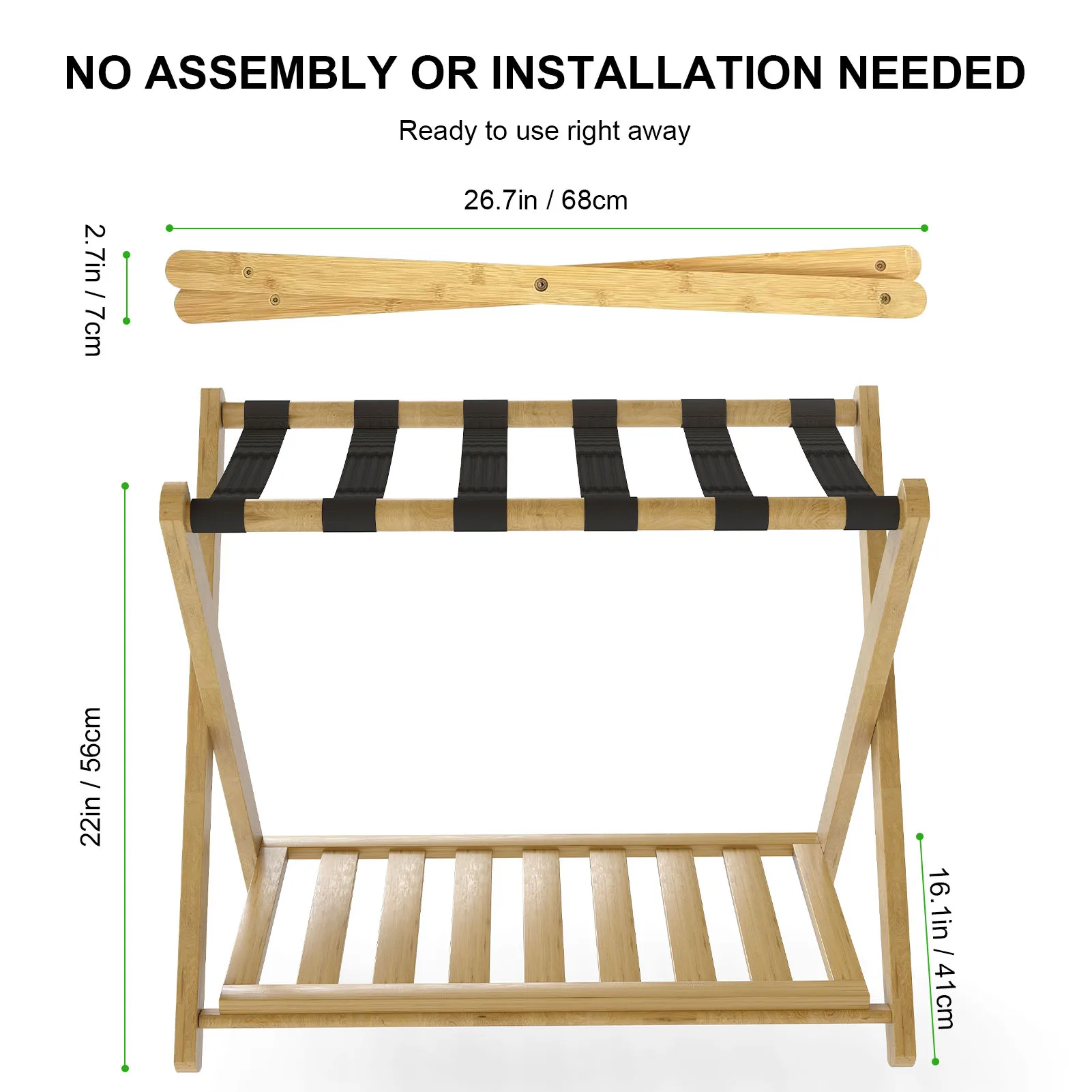 

Складная полка для багажа цвета дерева — утолщенный деревянный материал + полка для хранения, подходит для гостиницы/гостевой/спальни