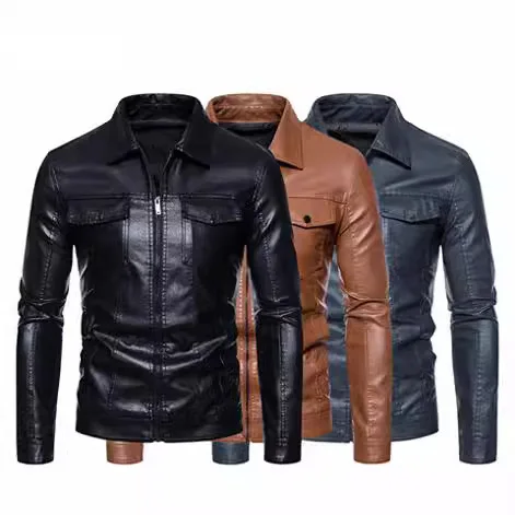 Foreign Trade 2024 Autumn/Winter Collar Casual Men's Leather Jacket Business Fashion Zipper PU Leather Jacket