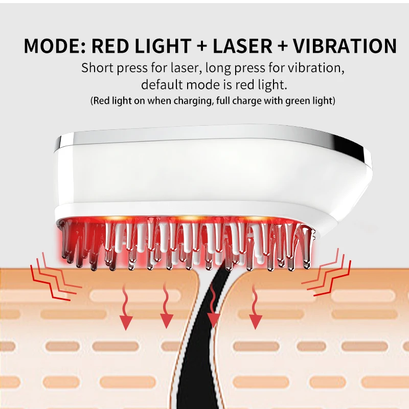 Vibrating high frequency red light scalp massage brush