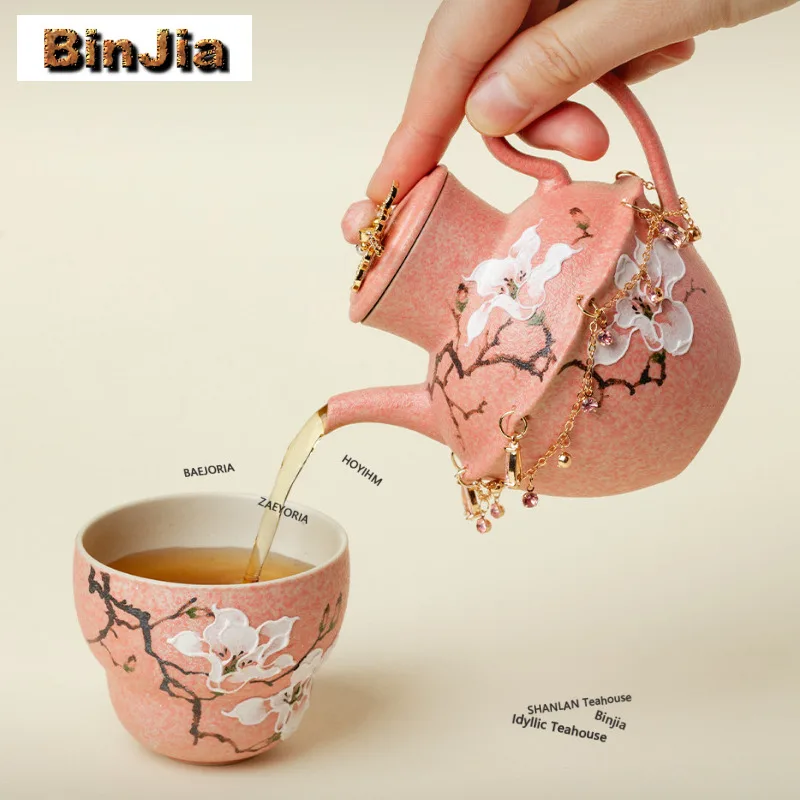 230ml Hand-painted Magnolia Teapot Luxury Tea Infuser Pot Household Tea Maker Kettle With Ball Hole Puer Teaset Collection Gifts