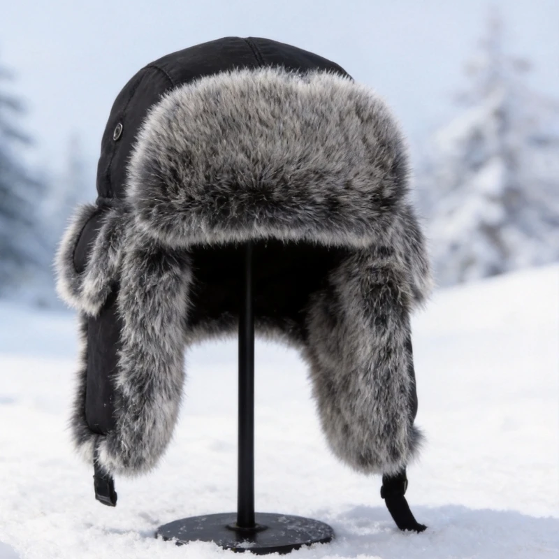Winter Trapper Hat with Earflaps Padded Cold Weather Hat Plush Trim for Daily Outdoor Wear and Winter Commuting Y08E