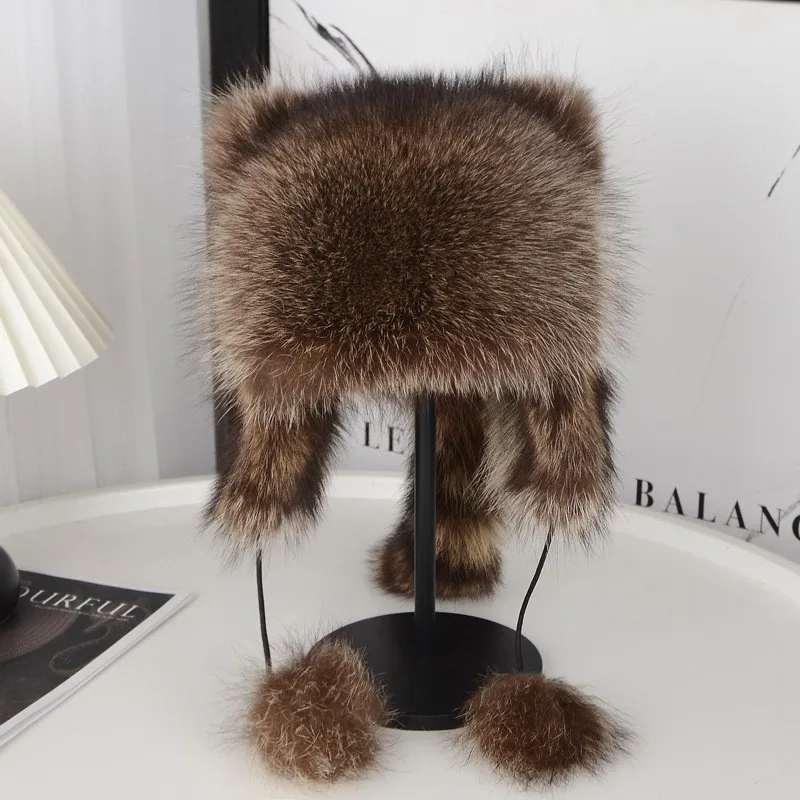 Elegant and fashionable fur hats for girls children adults ear-protecting cold-proof parent-child