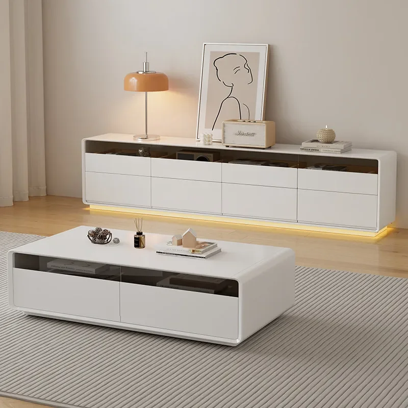 

high quality Pure solid wood high floor TV cabinet coffee table combination 2024 new modern simple living room home