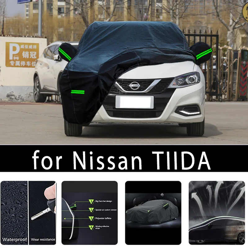 

Наружная защита для Nissan TIIDA, чехол для автомобиля с полным покрытием, Солнцезащитный водонепроницаемый пылезащитный наружный автомобильный аксессуар