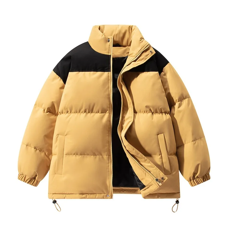 2025 Men Down Jacket Winter Thicken Warm Contrast Color Stand Collar Male Coat Windproof Long Sleeve Versatile Man Outerwear