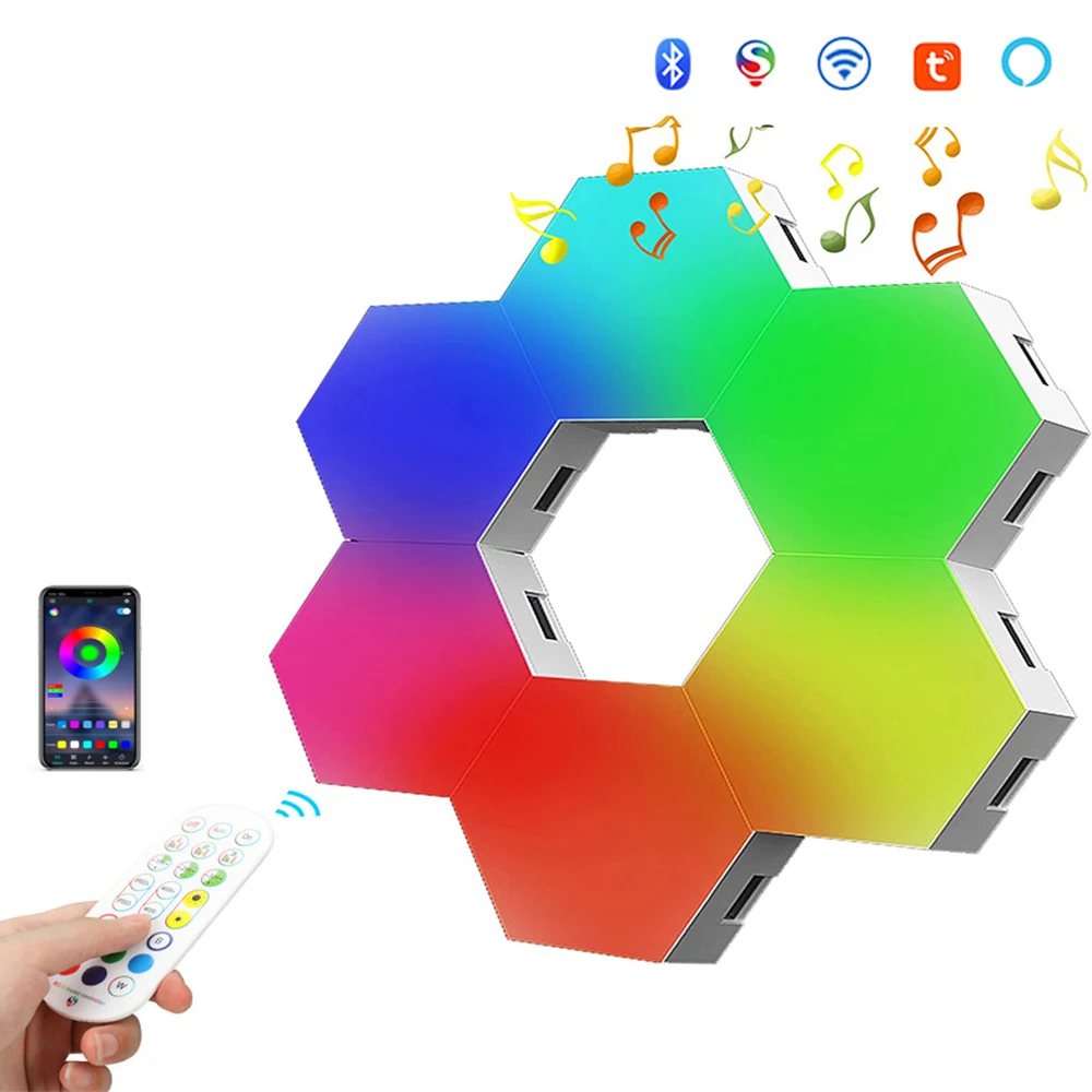 RGB Bluetooth LED Hexagon Light Indoor Wall APP Remote Control Night Light Game Room Computer Bedroom Bedside Home Decoration