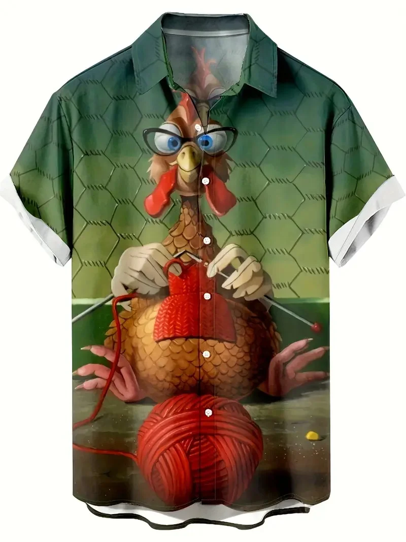 

Men'S Humorous Rooster Graphic Casual Hawaiian Shirt 3D Printed Short Sleeve Button-Up Vacation Surfing Shirts Streetwear