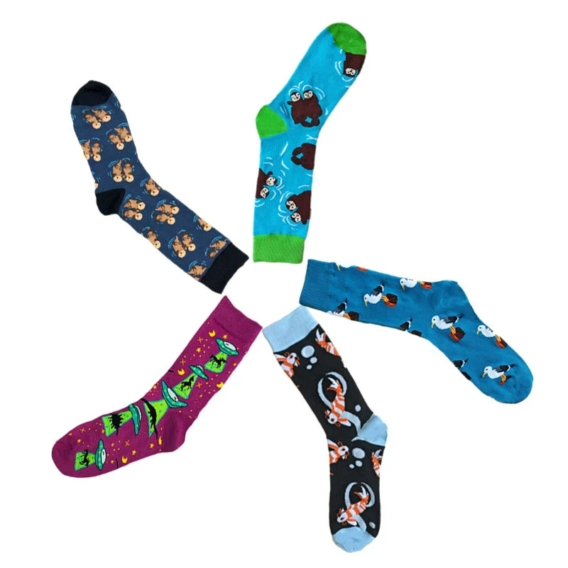 Adult Crew Unisex Cartoon Funny Otter Fish Socks Beaver Walrus Morse Sea Bird New Seal Beaver Ocean Park Souvenir Couple Items