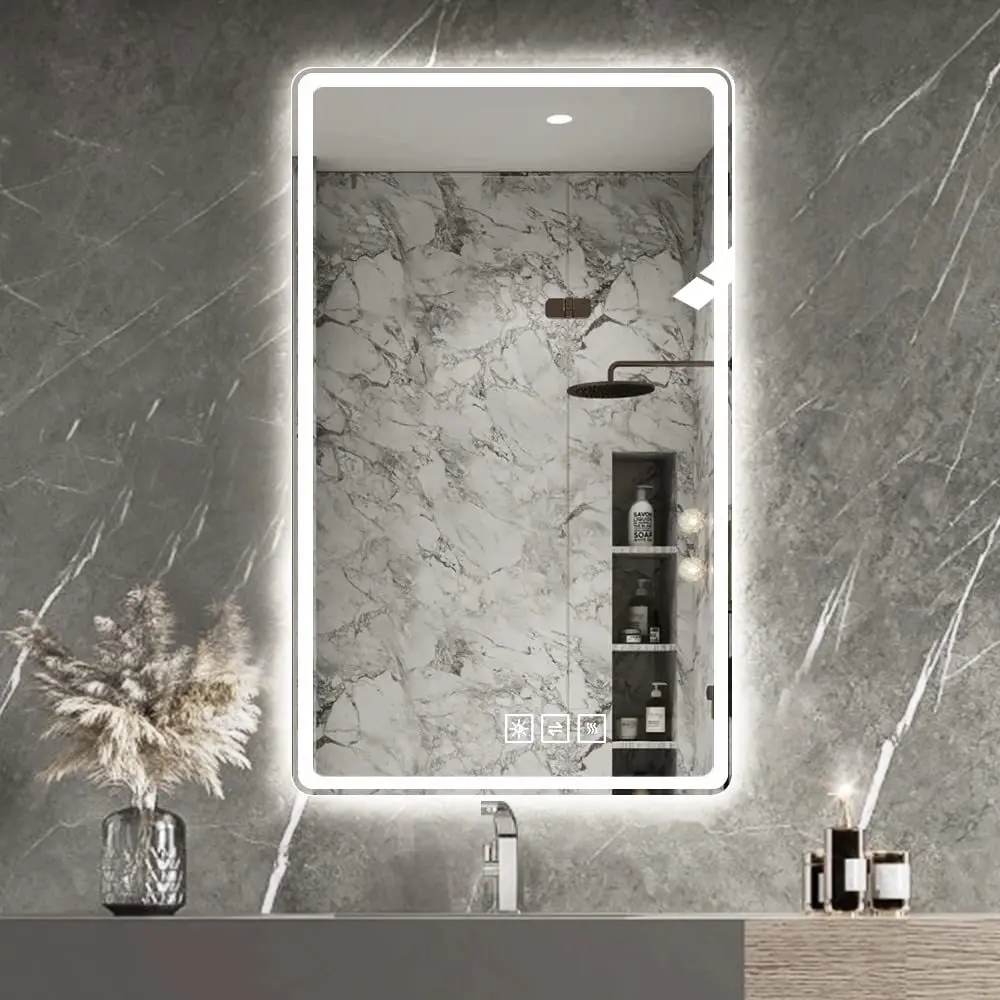 

24X40 Inch LED Bathroom Mirror Vanity Mirrors with Front Lights Wall Mounted Anti-Fog Frameless Make Up Mirror