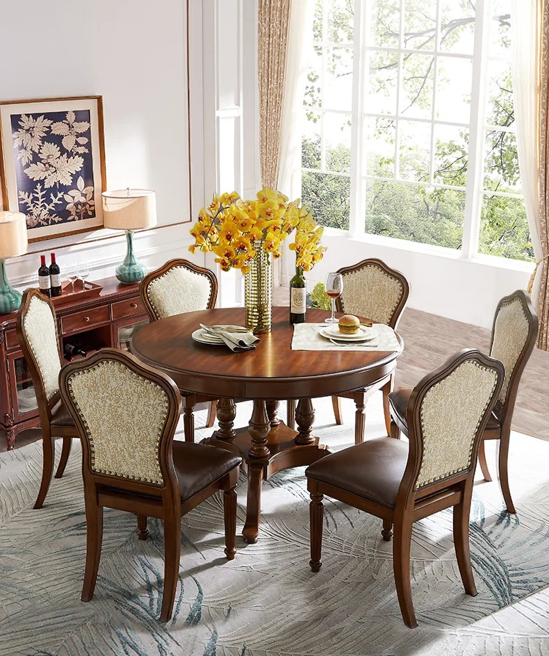 Wooden dining table and chair combination 1.2 meters small apartment round table for home