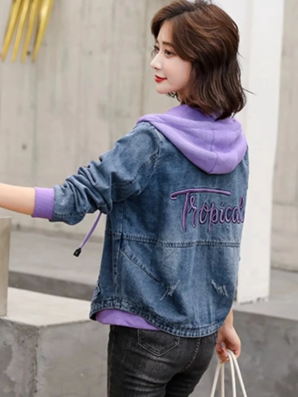 

Loose Fit Embroidered Patchwork Denim Jaet Women's Spring Autumn New Korean Sle Casual Hooded Slimming Jeans Coat