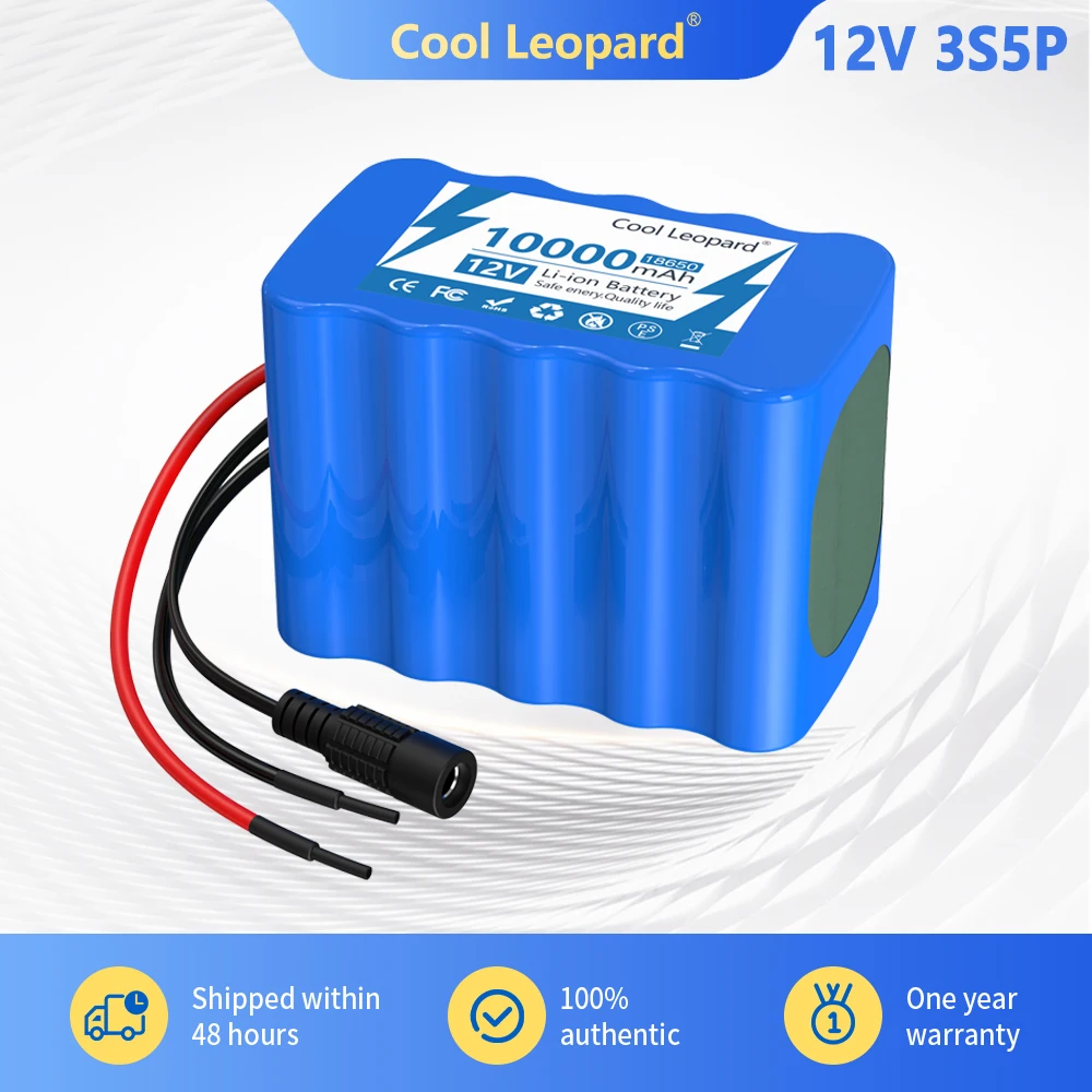 

12V 10Ah 18650 3S5P Lithium Battery Pack Rechargeable Battery With BMS Charger For Fishing Bicycle Large Capacity Battery