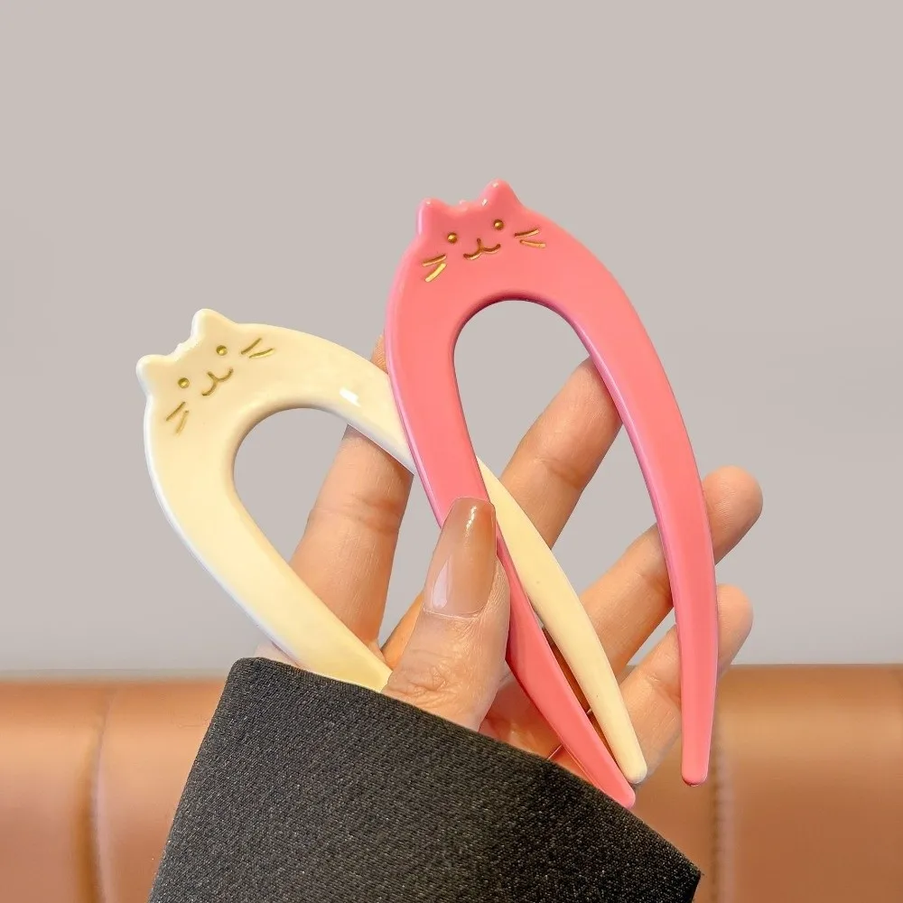 

Новые палочки для волос с рисунком кота из мультфильма, U-образная акриловая вилка для волос, инструмент для укладки волос