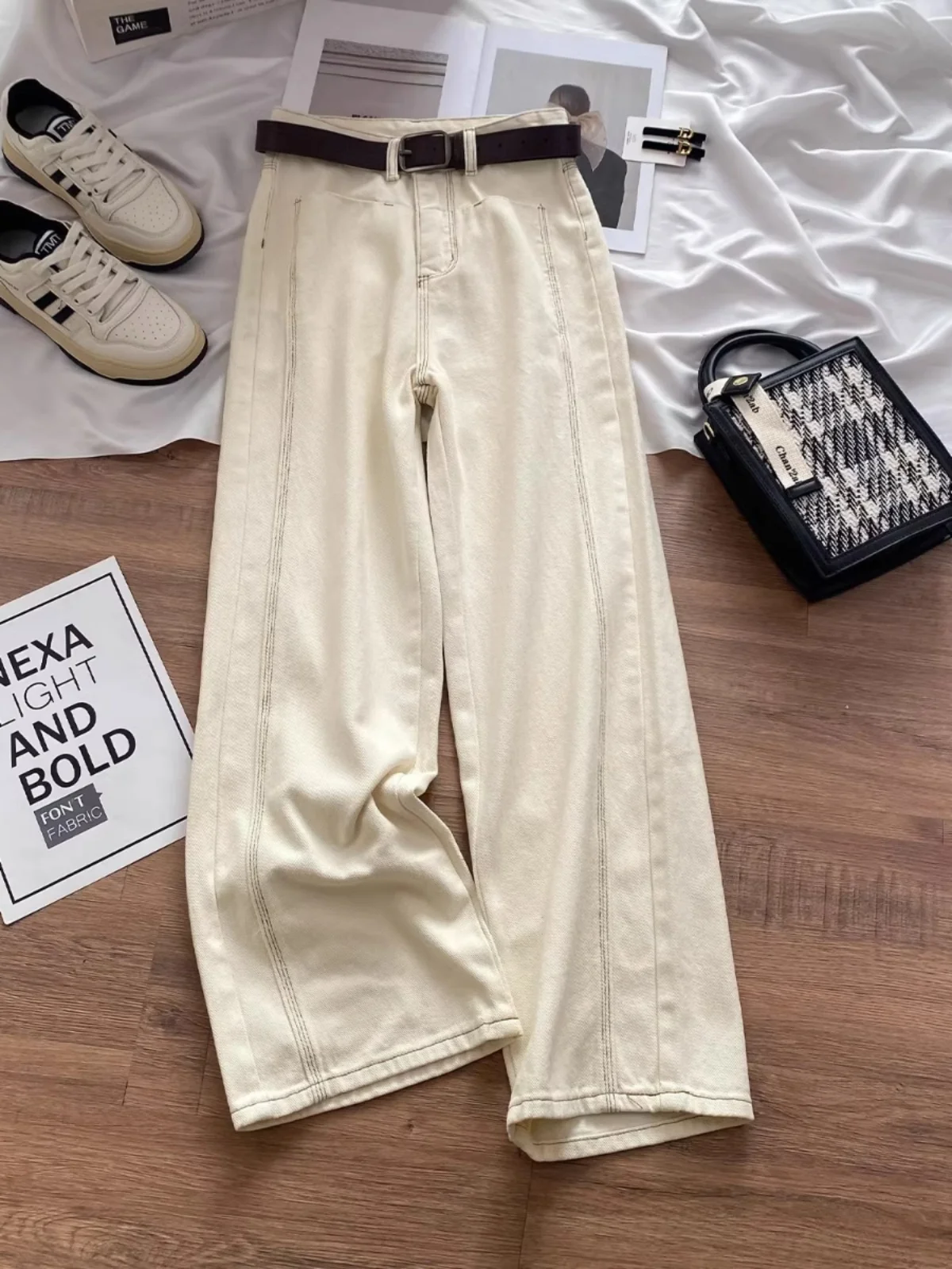 

American Retro Light Beige Men's Jeans Spring Design Sensation 3D Tailoring Loose Straight Leg Casual Pants