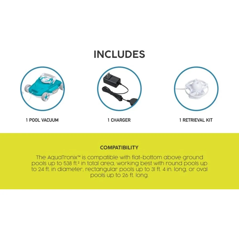 G200 Robotic Pool Vacuum - Cordless Debris Cleaning for Flat-Bottom in/Above Ground Swimming Pools, Maintenance Up to 538 SqFt