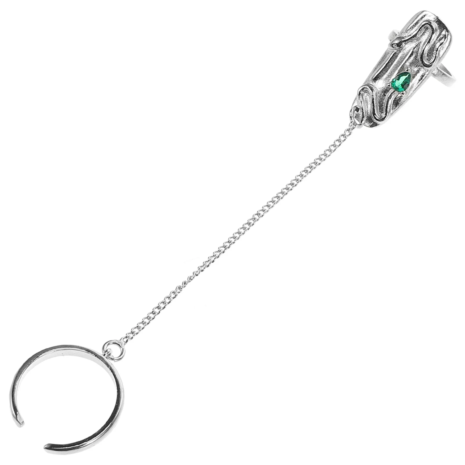 Retro Emerald Green Nail Ring Fingertip Chain Stylish Finger Jewelry Elegant Cool Rings for Women Birthday Celebration