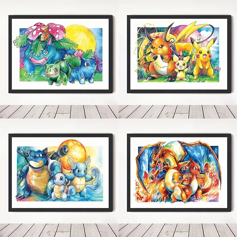 

Pokemon Poster Pikachu Squirtle Blastoise Charizard Bulbasaur Canvas Painting Japanese Anime Wall Art Wall Living Room Decor