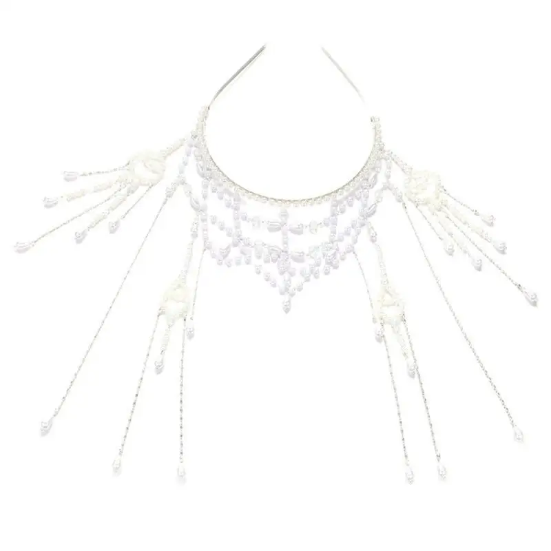 

652F Handmade Imitation Pearls Bridal Hair Chain Elegant Wedding Headpiece Comfortable Hair Accessory Headbands For Bride