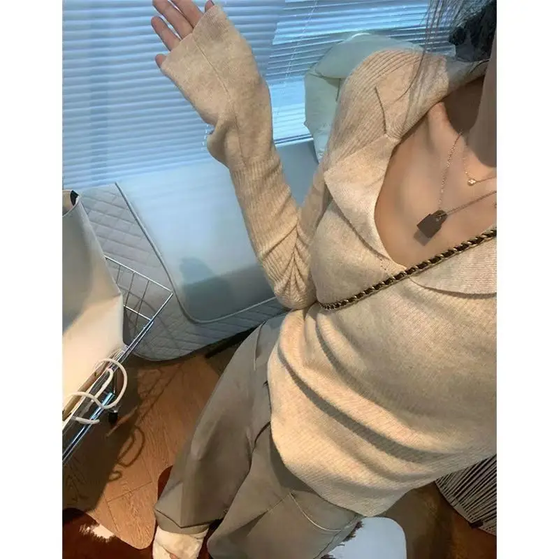 Deeptown Vintage Knit Sweater Women Korean Fashion Autumn Harajuku Long Sleeve V Neck Jumper Aesthetic Casual Pullover Gyaru