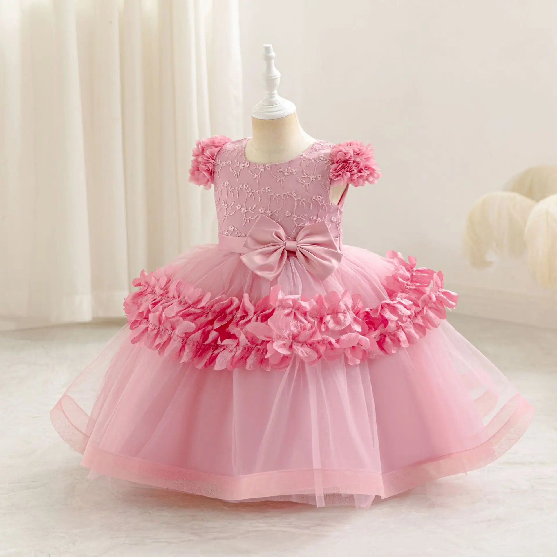 

New Flower Girls' Party Dresses Elegant Girl Holiday Dress Kids Blue Clothes Pink Red Clothing