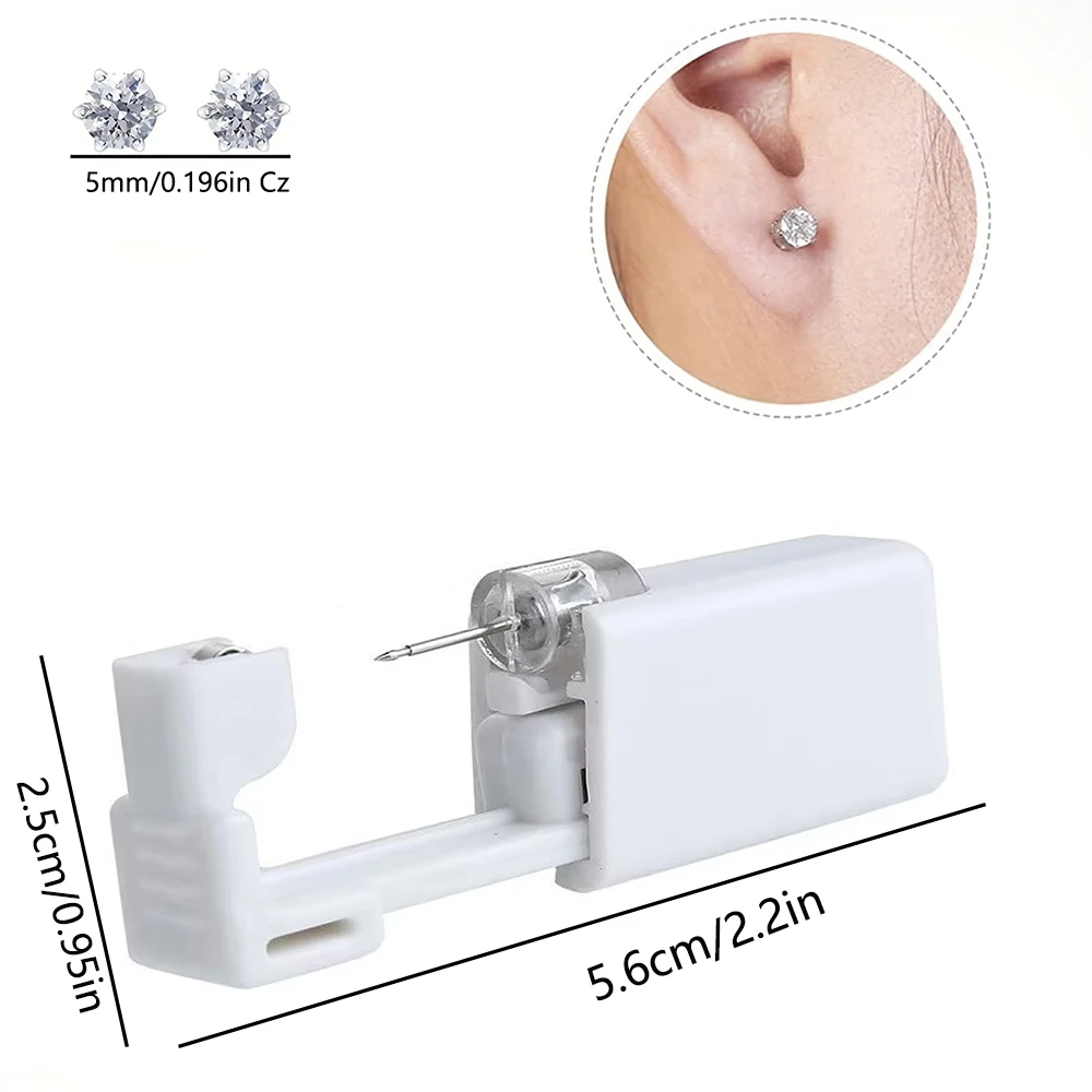 4 Pcs Ear Piercing Kit, Disposable Sterile Ear Piercing Kit Painless Ear Piercing Gun Tool with Built-in 5mm Ear Studs