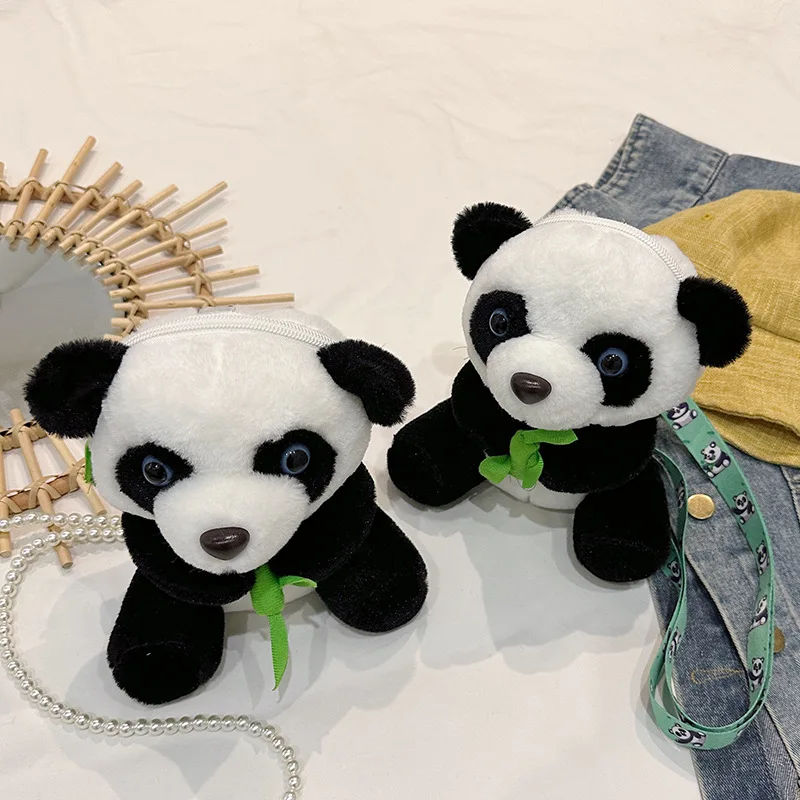 Cartoon Kawaii Plüsch Panda Umhängetasche Geldbörse neue Mode Plüsch Perlenkette Tier Umhängetasche Mädchen Geburtstags geschenk