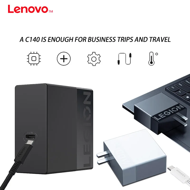 Lenovo Savior C140 La140 Gallium Nitride Power Adapter Neutral Computer Charger Black