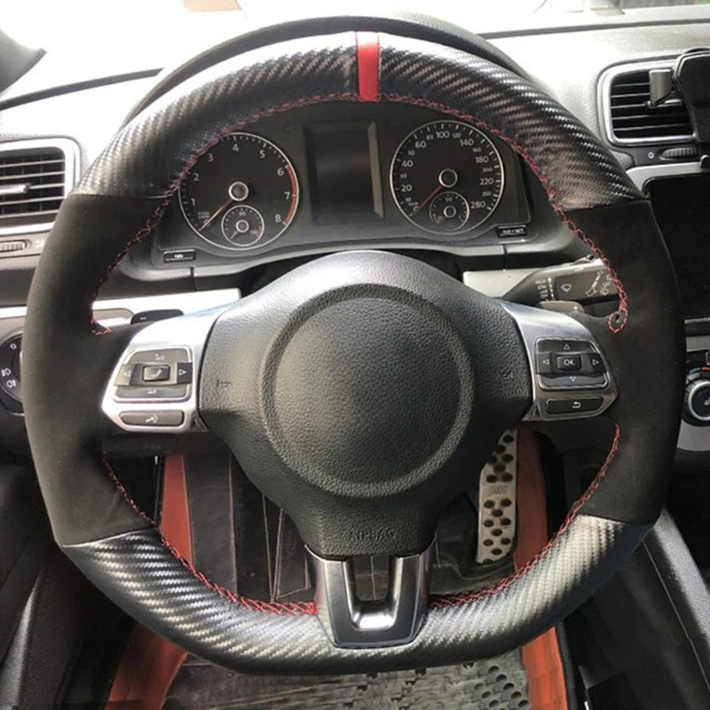 Car Steering Wheel Cover Anti-Slip Suede Leather Braid Auto Interior Accessories Fit For Volkswagen Golf 6 GTI MK6/ Scirocco R