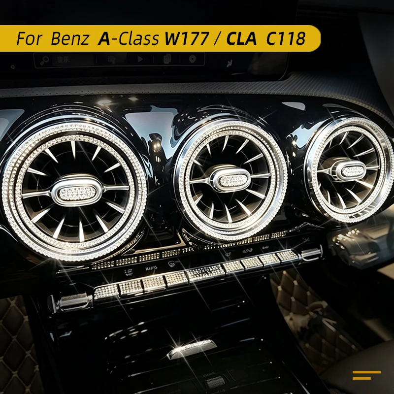 For Mercedes Benz A-Class W177 / CLA C118 2019-2026 Crystal Diamond Air Vent Outlet Trim Interior Accessories