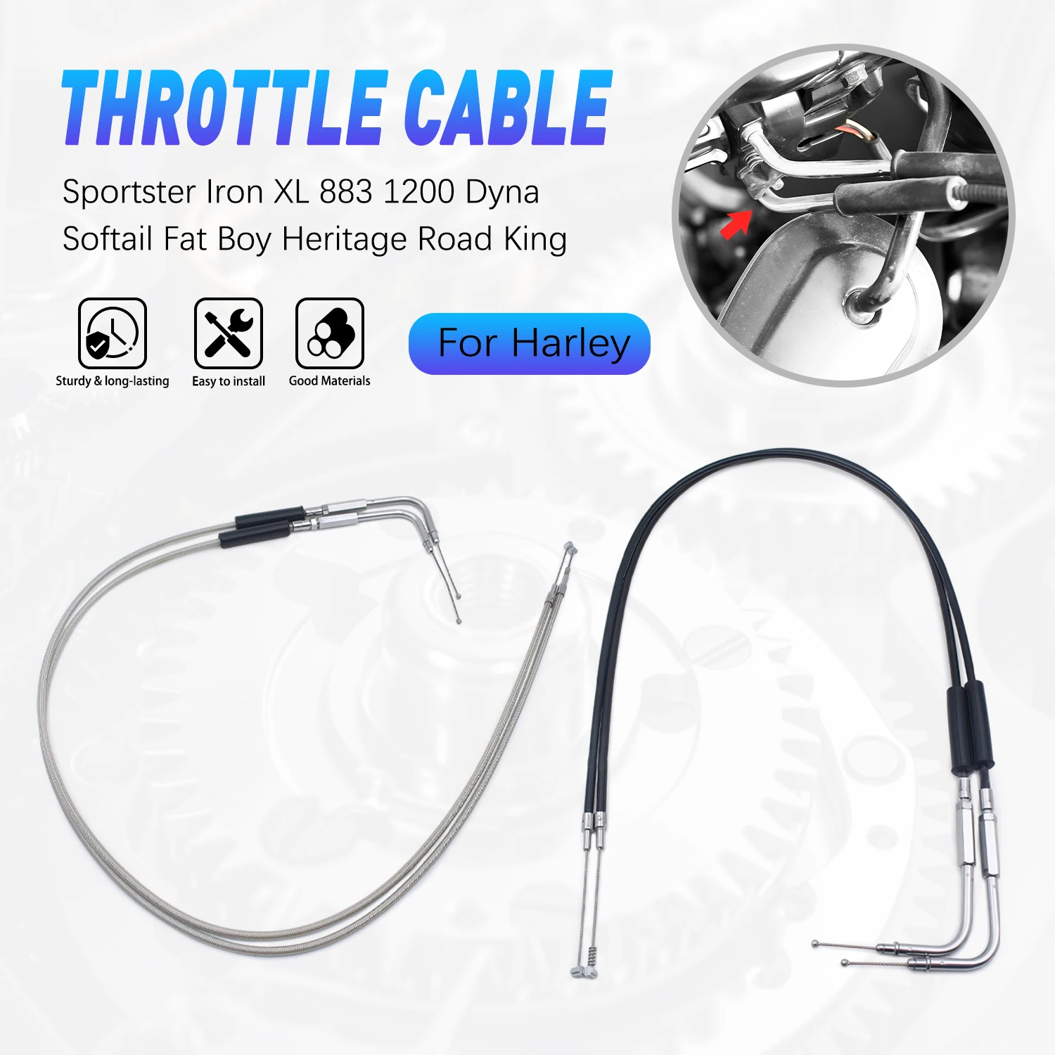 

Motorcycle Throttle Cable 90cm 110cm 130cm 150cm For Sportster 883 1200 XL1200 XL883 XLH883 Super Low XL883L Custom XL883C