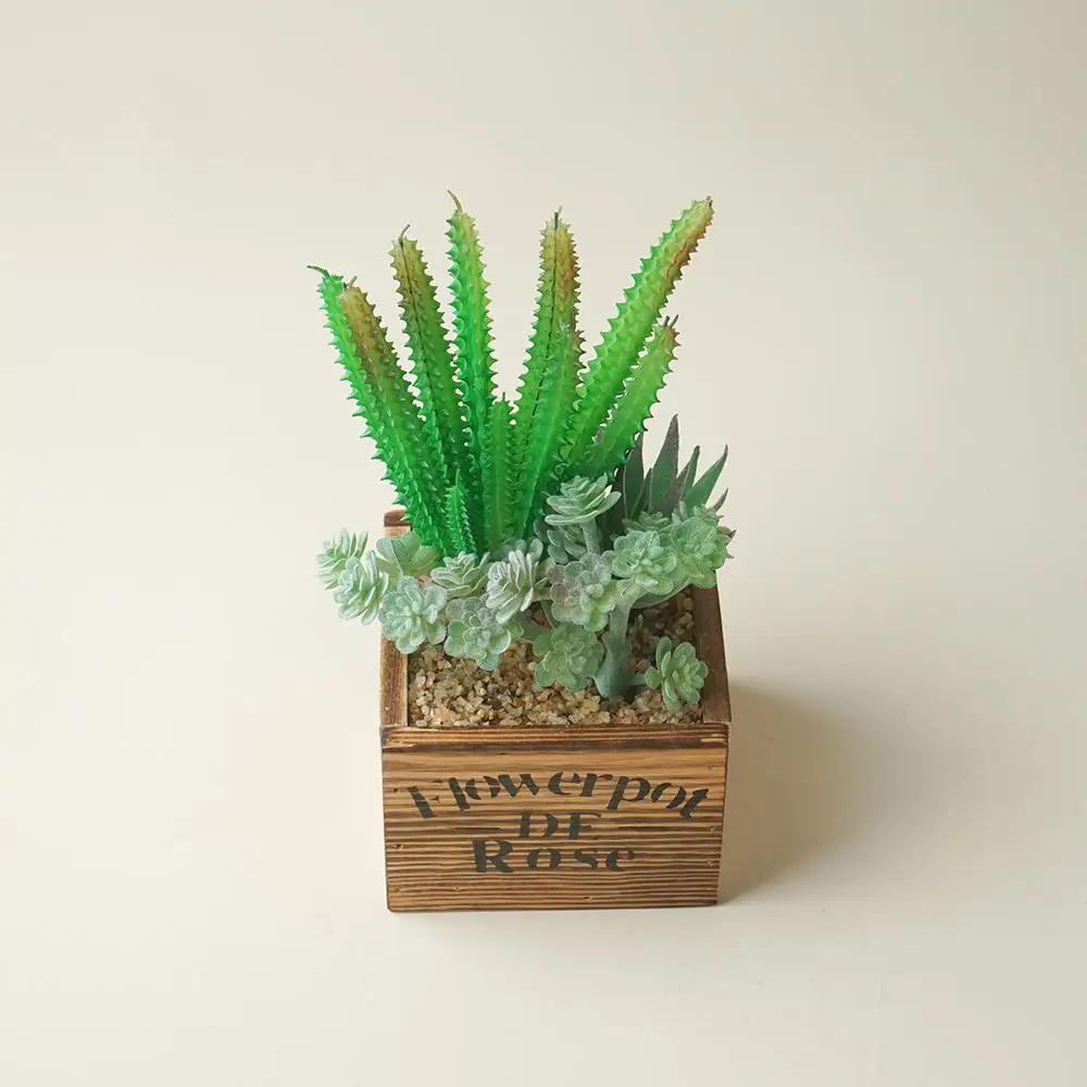 Artificial Succulents Wood Potted,Realistic Fake Succulents Plants in Pots Decorative for Indoor Outdoor