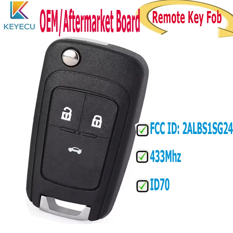 KEYECU OEM/Aftermarket board Smart Remote Key Fob for for Chevrolet Aveo Cavalier 2019 2020 Buick Excelle 2015-2021 433MHz ID70