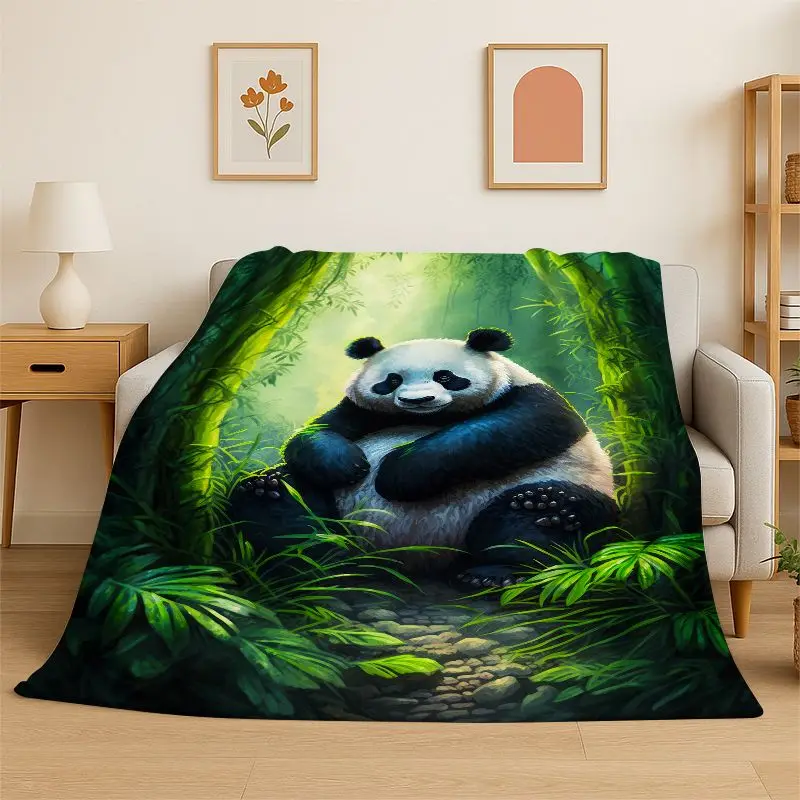 Cartoon Cute Panda China Animal Flannel Blanket Soft Throw Blanket for Bedroom Living Room Bed Travel Camping Picnic Nap Cover