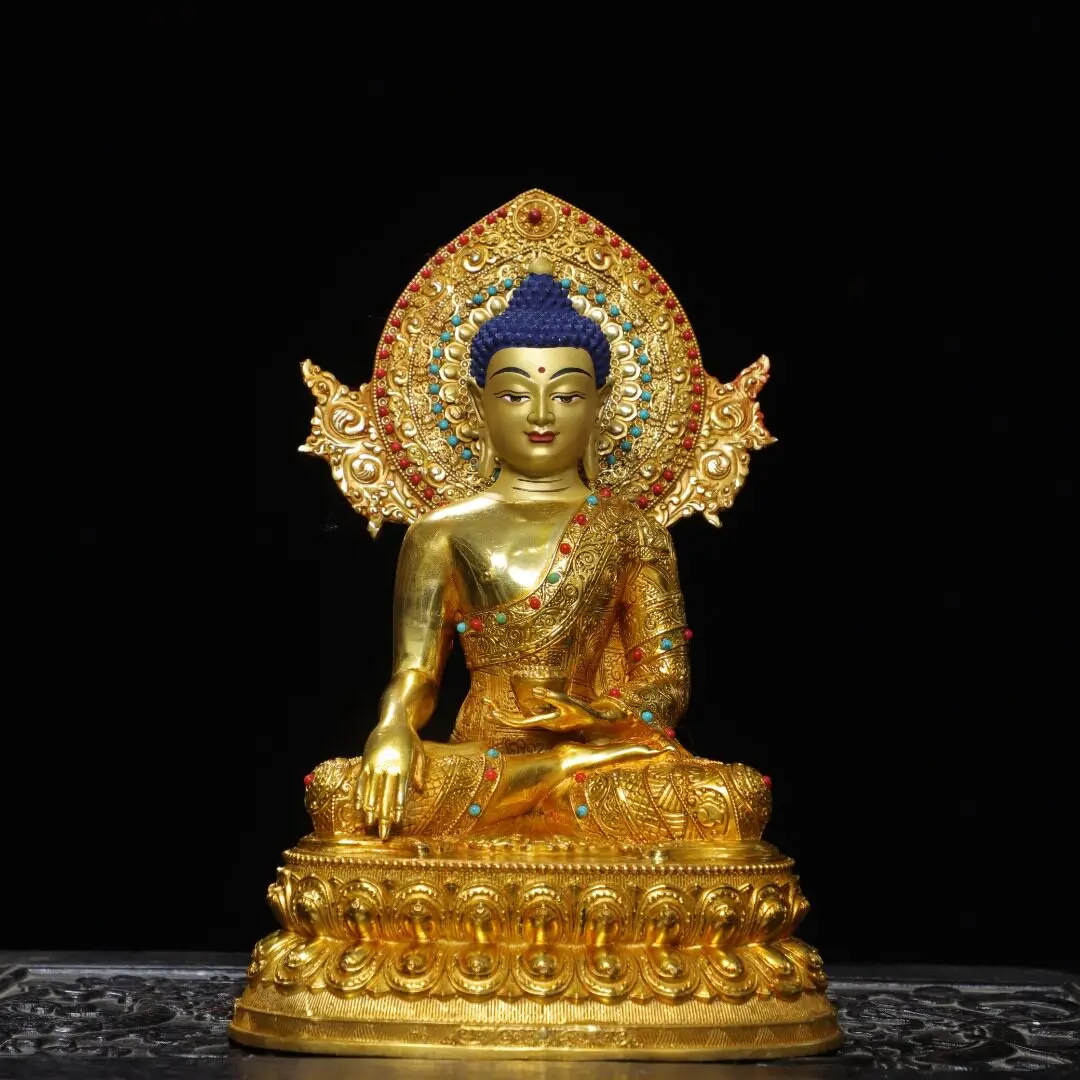 Vintage Copper Gilt Gold Painted Amitabha Buddha Statue Serene Face Exquisite Craftsmanship Collectible
