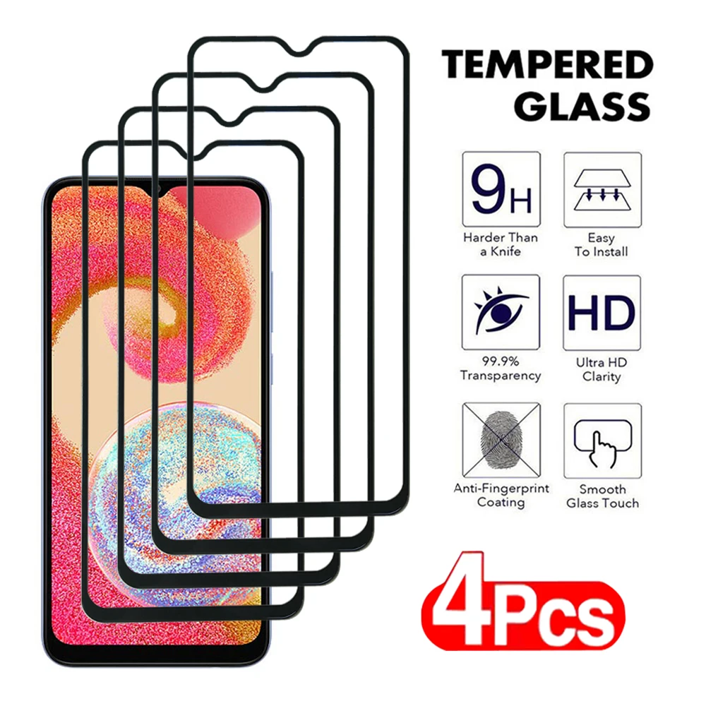 4Pcs Glass For Samsung Galaxy A01 A02 A04 A05 A11 A12 A13 A14 A15 4G 5G Tempered Screen Protector A02S A04E A04S A05S A04 Core