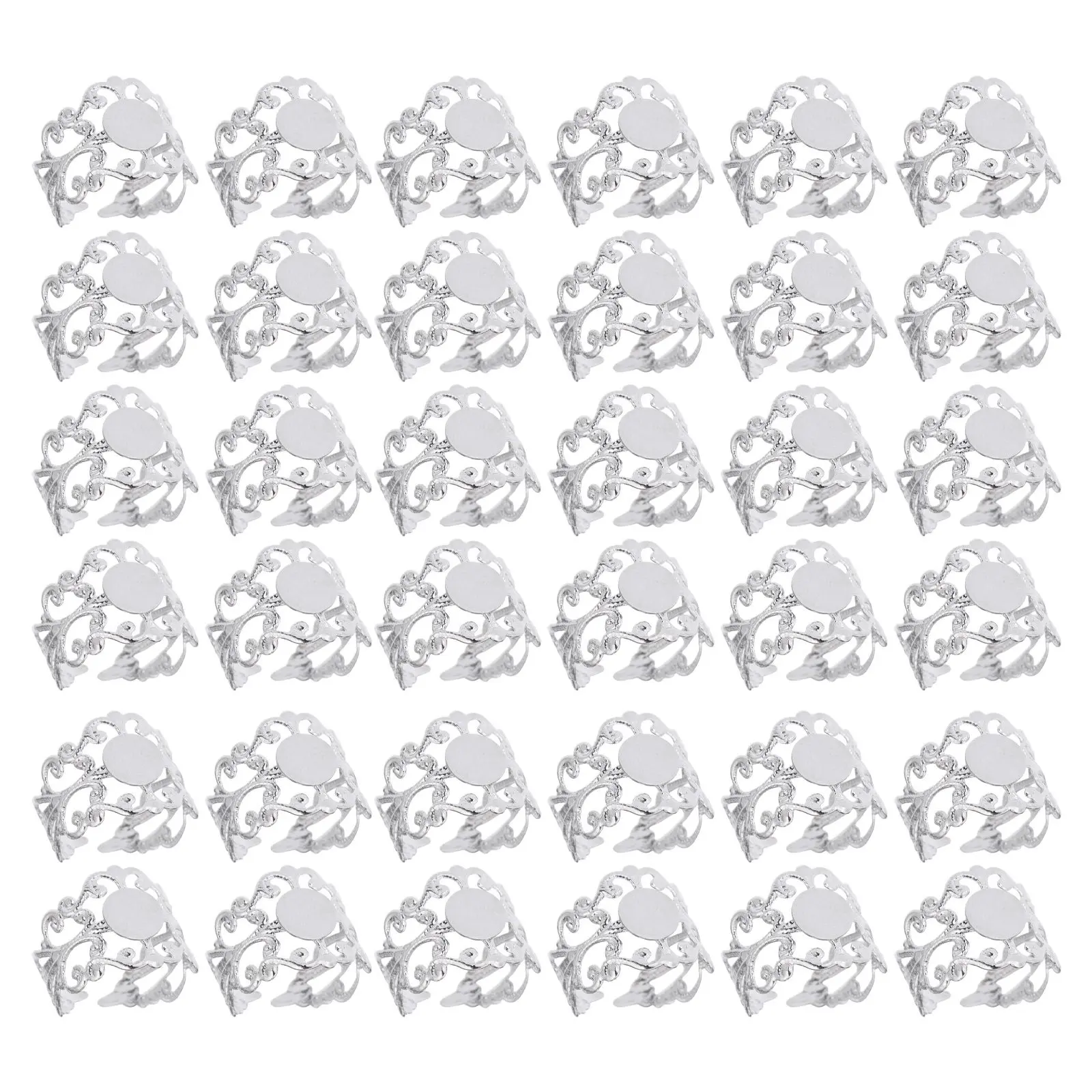 50Pcs Adjustable Oval Flatback Ring Blank Base 8Mm Brass Hollow Vintage Jewelry Finding DIY Resin Gemstone Cabochon Craft