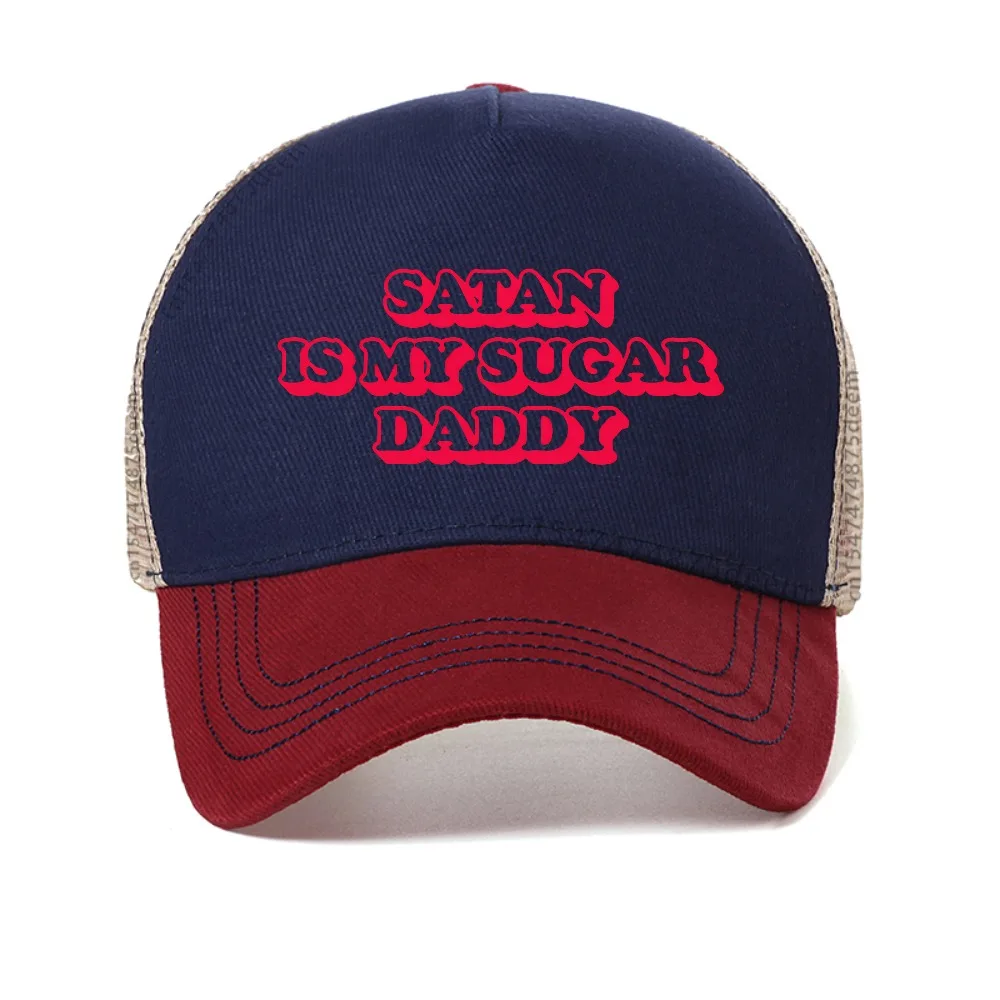 Funny Satan Is My Sugar Daddy mesh baseball cap Men Women fashion casual adjustable Cool Snapback hat Breathable sun hats