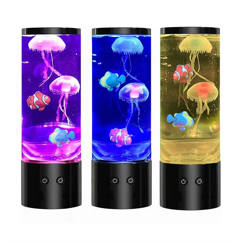 9 inch Custom Fantasy Jellyfish and fish Lava Lamp USB Powered Color Changing LED Jelly Fish Mood Night Light Round Jellyfish La