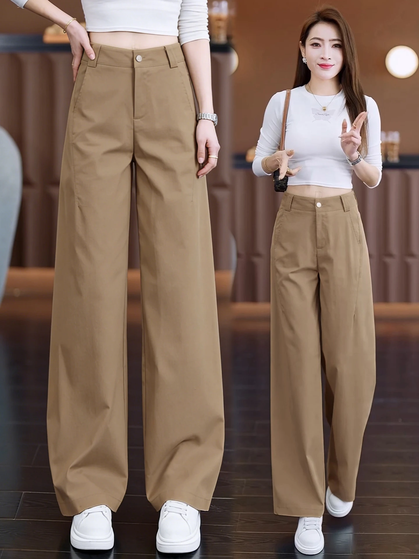 

High Waist Straight Leg Trousers Women's Casual Wide Leg Suit Pants Spring Autumn New Style Slimming Cotton Lyocell Pants