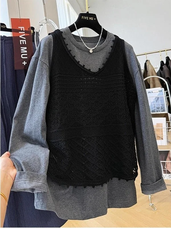 

Extra Large 300 Pou Knitted Vest Hollow out Crochet Long Sve Loose Fit Faionable for plus Size Women Summer Autumn
