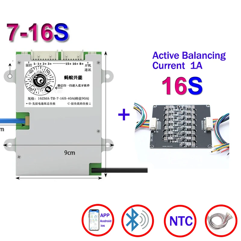 Ant 16S Smart BMS Bluetooth Active Balance Li-Ion LiFePo4 18650 Battery Ebike Protection Board 7S 8S 9S 10S 11S 12S 13S 14S 15S