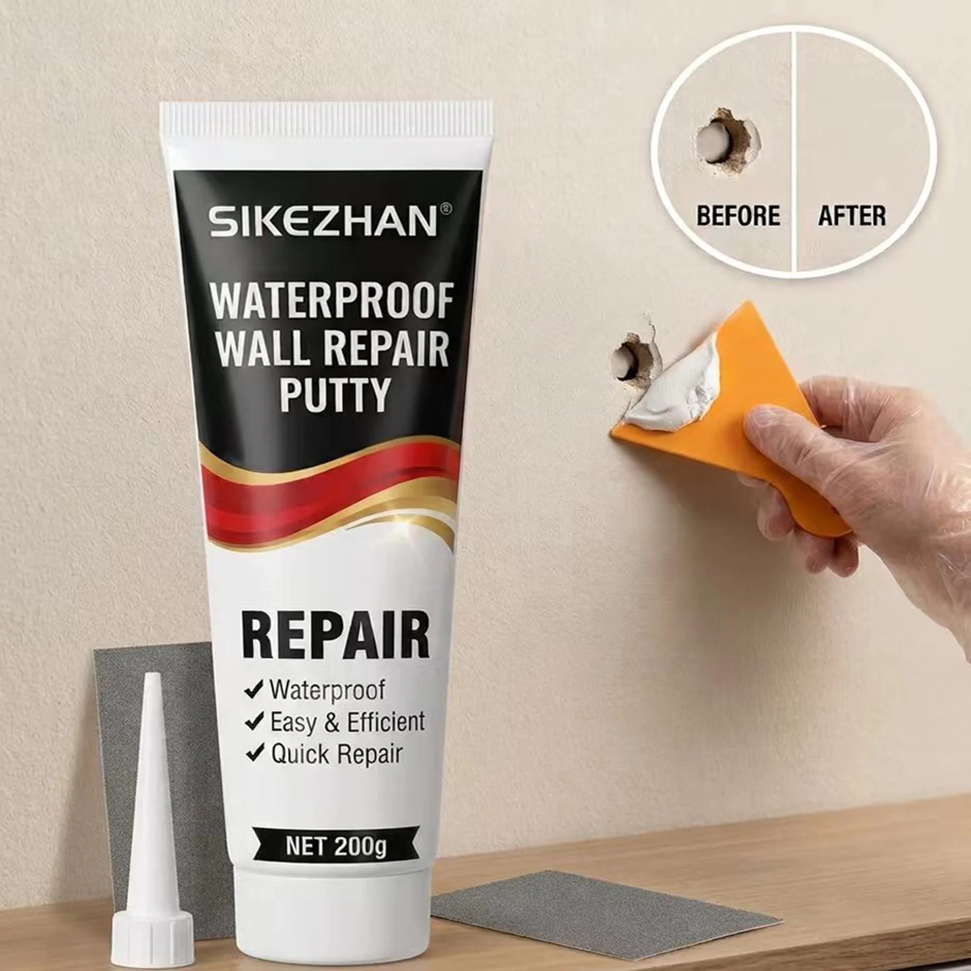 Wall Repair Putty Kit - Waterproof Spackling Compound with Scraper,Nozzle, Sandpaper for Home Drywall Crack Hole Patch Mending