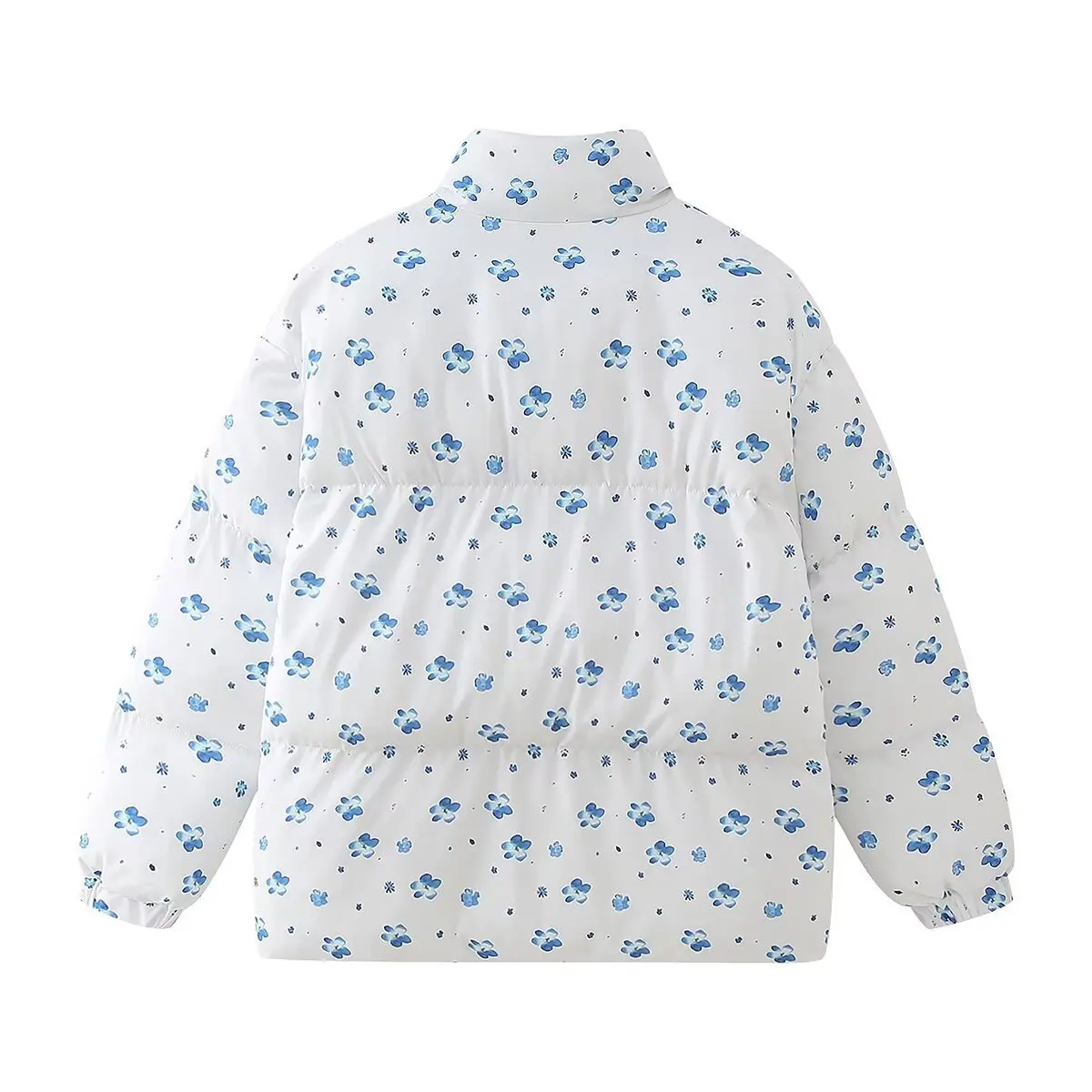 Women\'s Jacket With A Winter Print Puffer Stylish And New Simple Floral Print Stand-Collar Loose Insulated Jacket